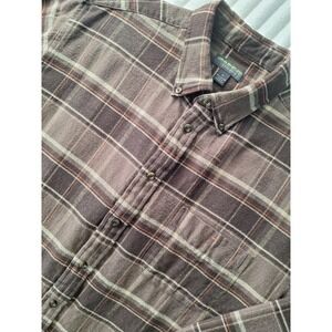 John Bartlet Consenus Button Down Flannel Shirt Mens XL Brown Plaid Cabin Ranch